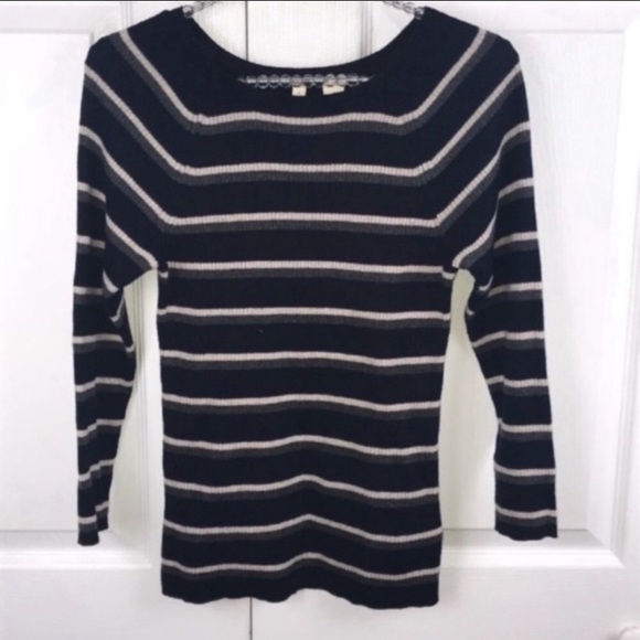 Anthropologie Moth Small Blue Striped Ribbed Crewneck Sera Sweater - Picture 2 of 6